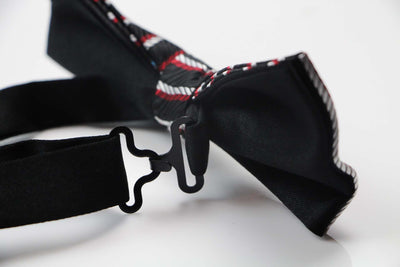 Mens Black, Red & Silver Striped Patterned Bow Tie