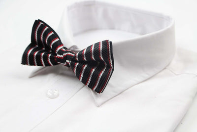 Mens Black, Red & Silver Striped Patterned Bow Tie