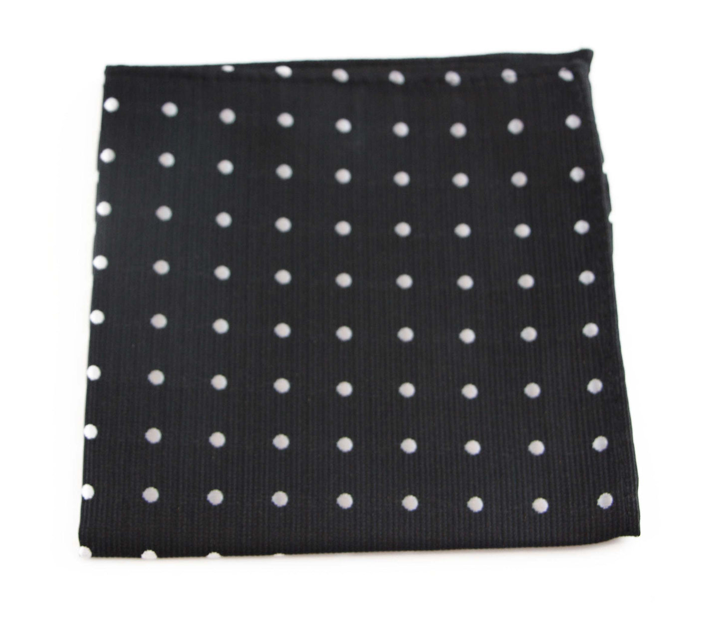 Mens Black & Silver Small Polka Dot Silk Pocket Square