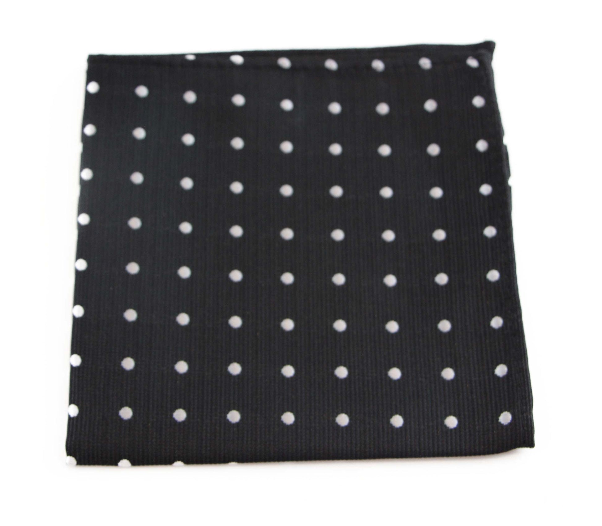 Mens Black & Silver Small Polka Dot Silk Pocket Square