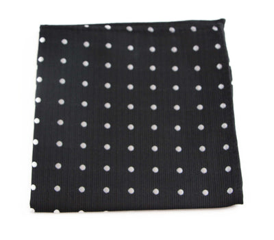 Mens Black & Silver Small Polka Dot Silk Pocket Square