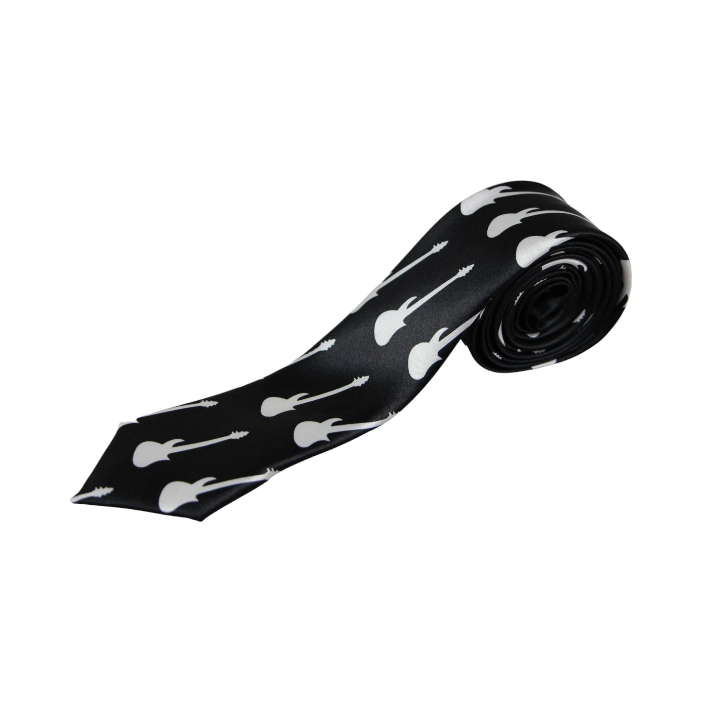 Mens Black & White Guitar 5cm Skinny Neck Tie