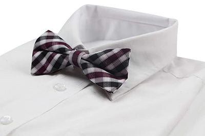 Mens Black, White & Maroon Patterned Cotton Bow Tie