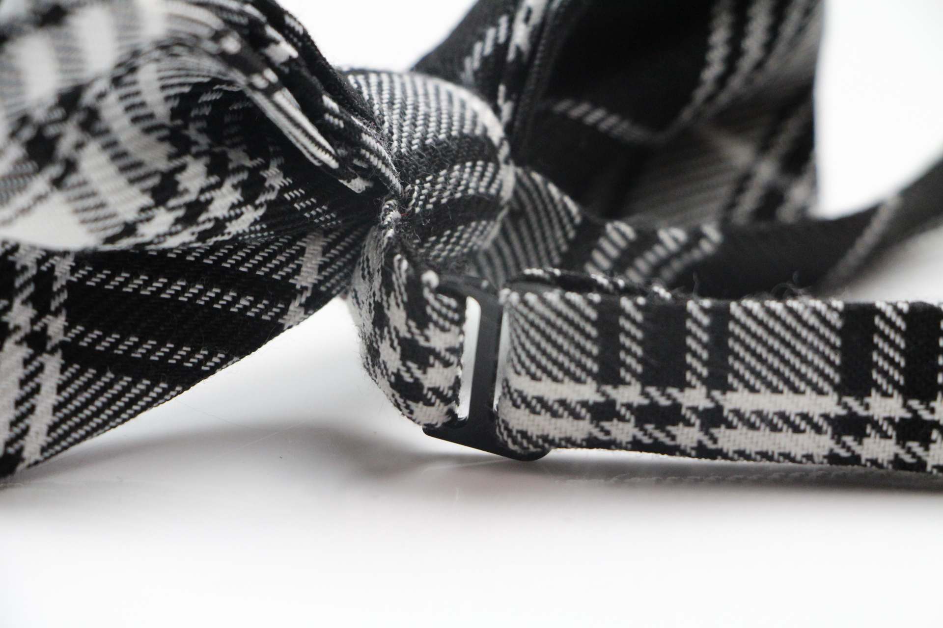 Mens Black & White Plaid Patterned Cotton Bow Tie