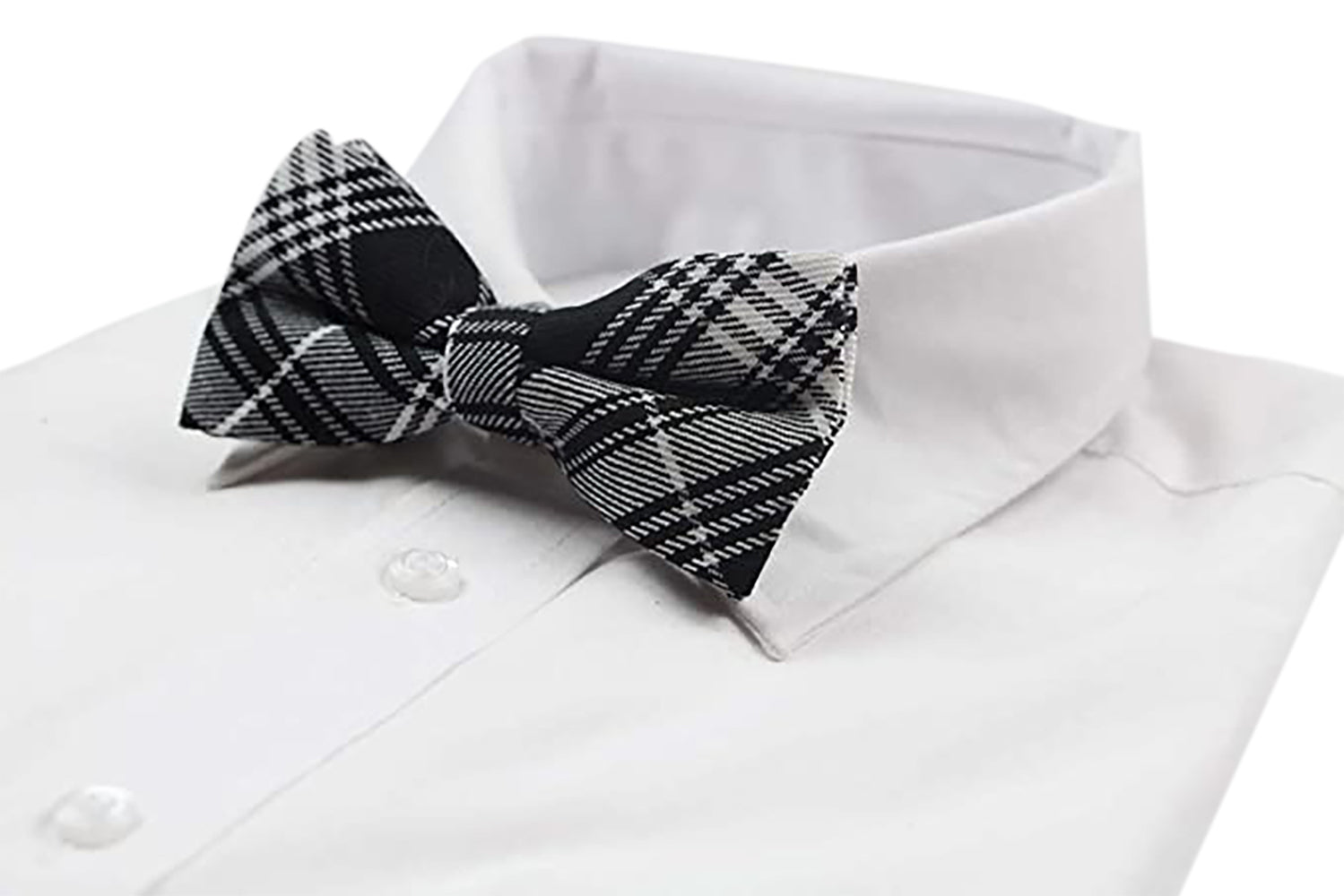 Mens Black & White Plaid Patterned Cotton Bow Tie