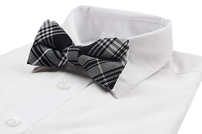 Mens Black & White Plaid Patterned Cotton Bow Tie