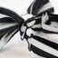 Mens Black & White Thick Horizontal Striped Patterned Bow Tie