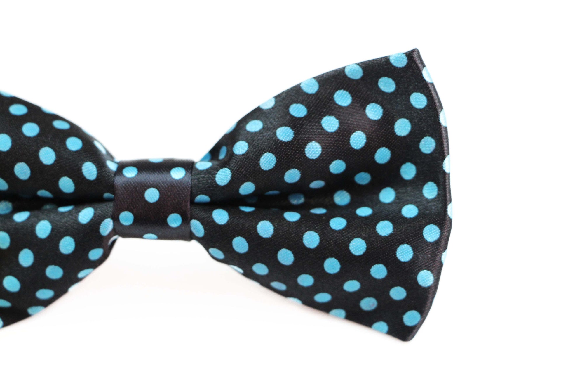 Mens Black With Light Blue Small Polka Dot Patterned Bow Ties