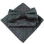 Mens Black With Silver Stars Matching Bow Tie & Pocket Square Set