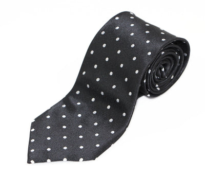 Mens Black With White Polka Dots Patterned 8cm Neck Tie
