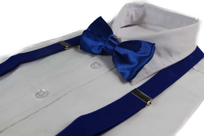 Mens Blue 100cm Suspenders & Matching Bow Tie Set