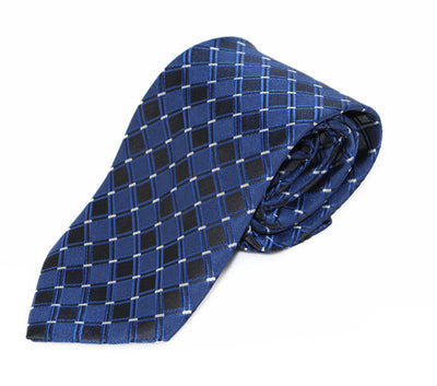 Mens Blue & Black Squares Patterend 8cm Neck Tie