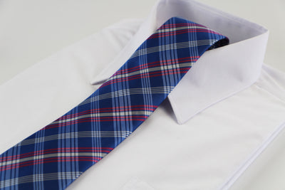 Mens Blue, Dark Pink & White Plaid Patterned 8cm Neck Tie