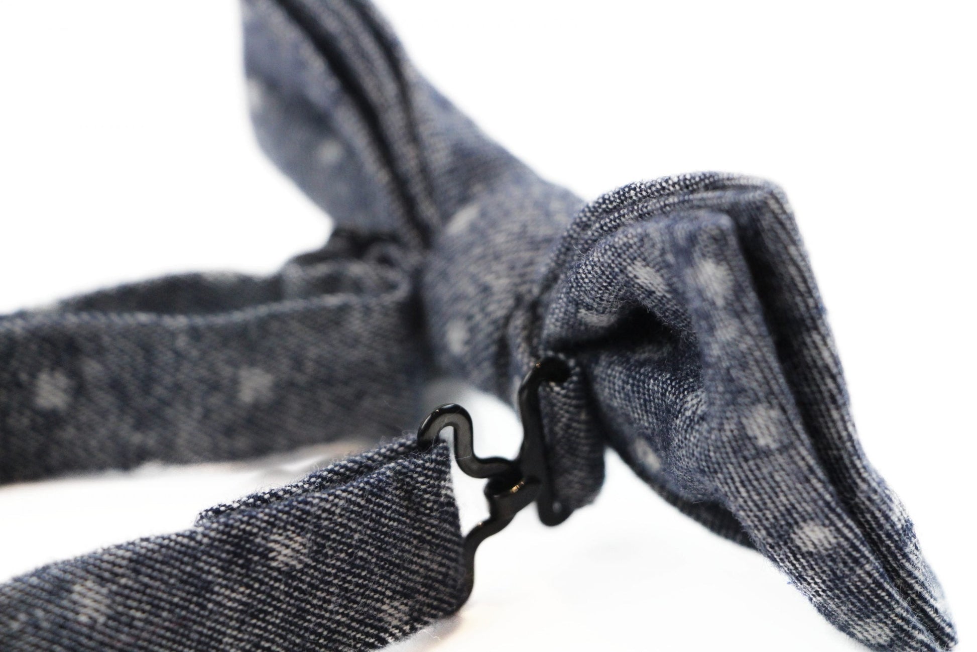 Mens Blue Denim With White Dots Cotton Bow Tie & Pocket Square Set