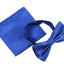 Mens Blue Plain Coloured Checkered Bow Tie & Matching Pocket Square Set