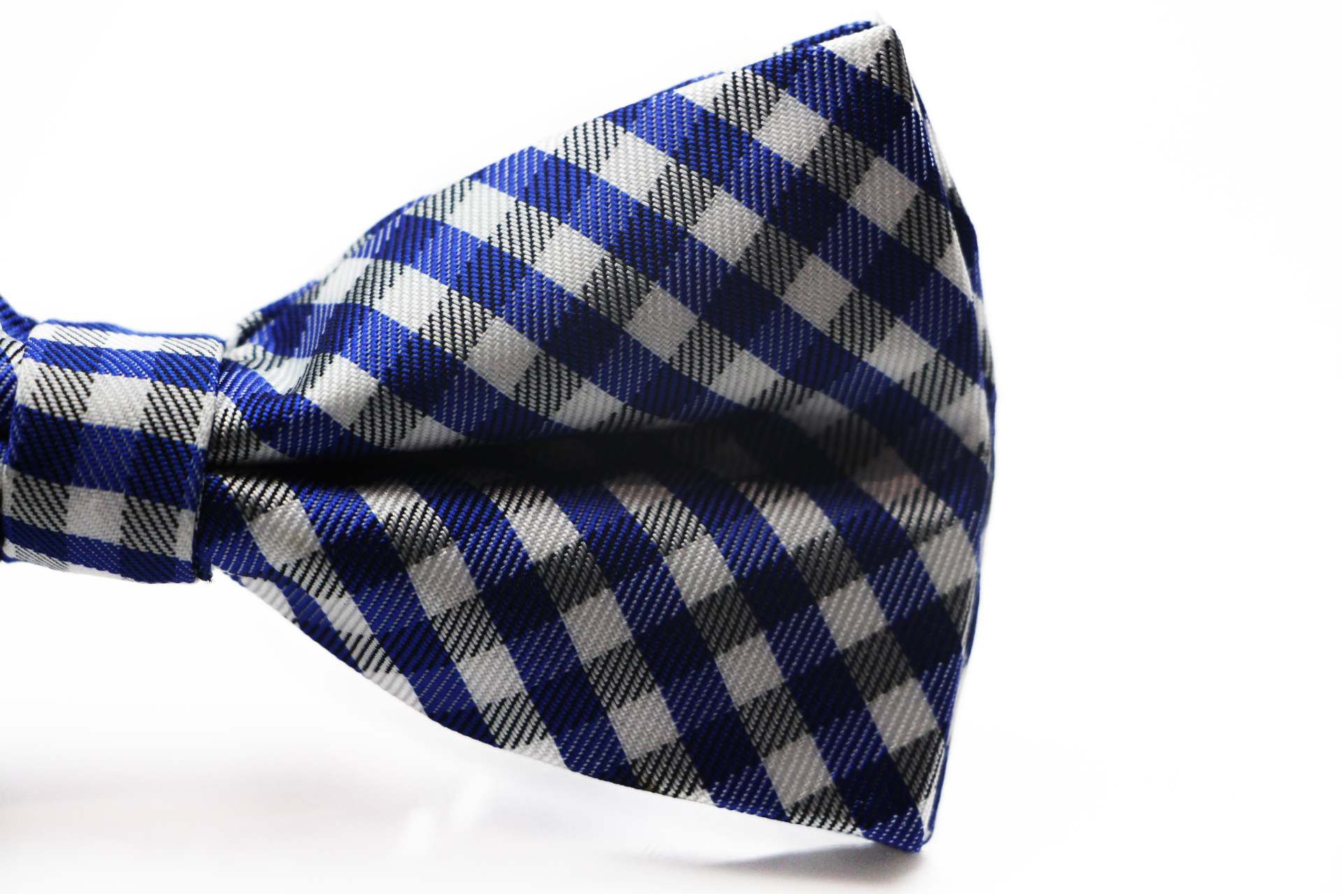 Mens Blue, White & Black Checkered Cotton Bow Tie