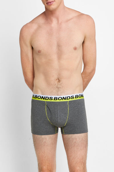 Mens Bonds Stretchables Everyday Trunks Underwear Charcoal With Lime Band