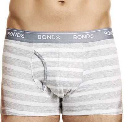 Mens Bonds Striped Guyfront Trunks Underwear White/Grey Mzuqi