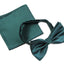 Mens Bottle Green Plain Coloured Checkered Bow Tie & Matching Pocket Square Set