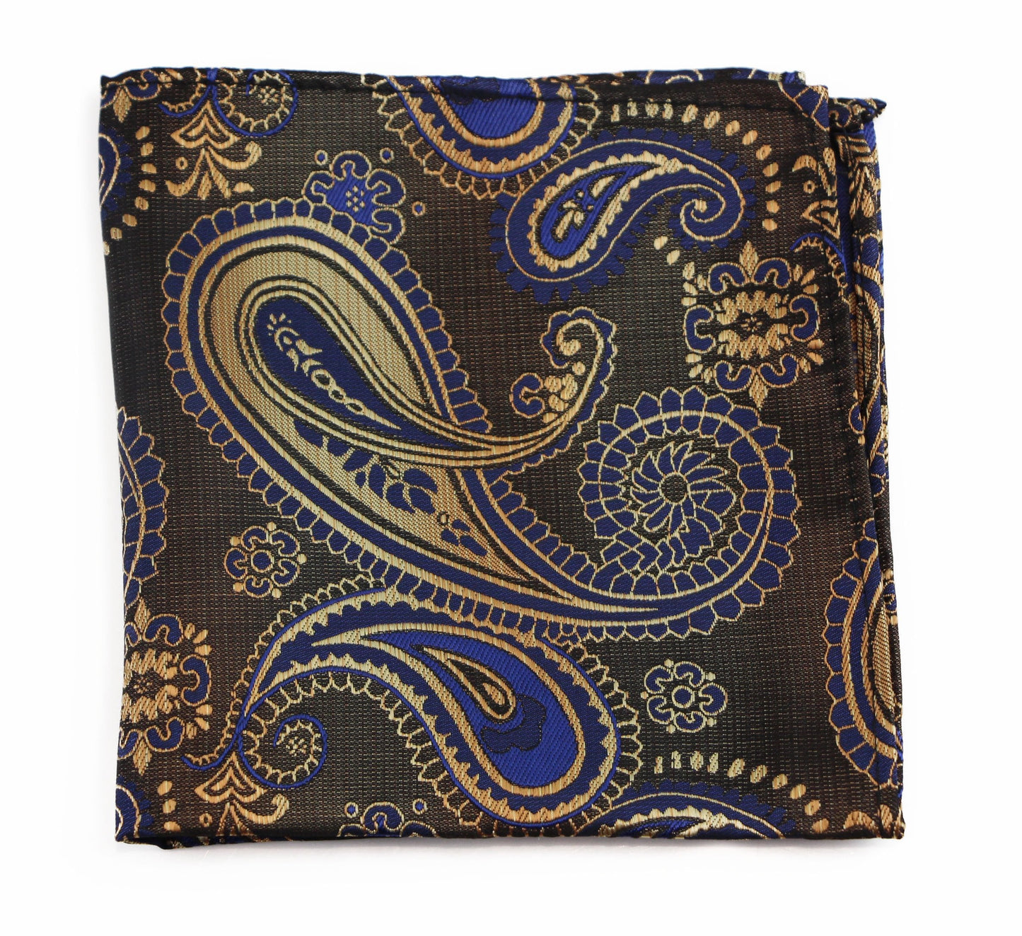 Mens Bronze & Blue Paisley Silk Pocket Square