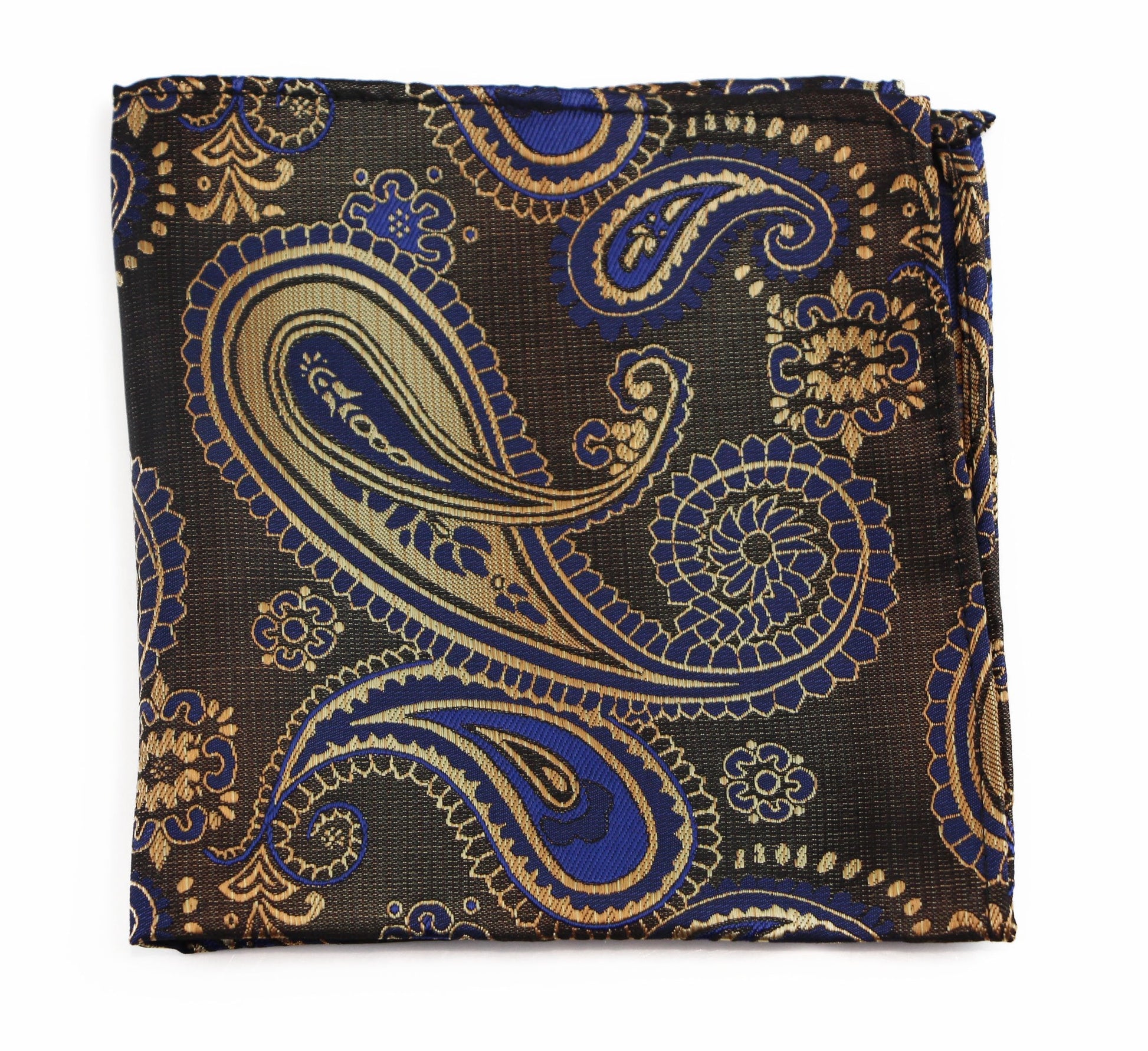 Mens Bronze & Blue Paisley Silk Pocket Square
