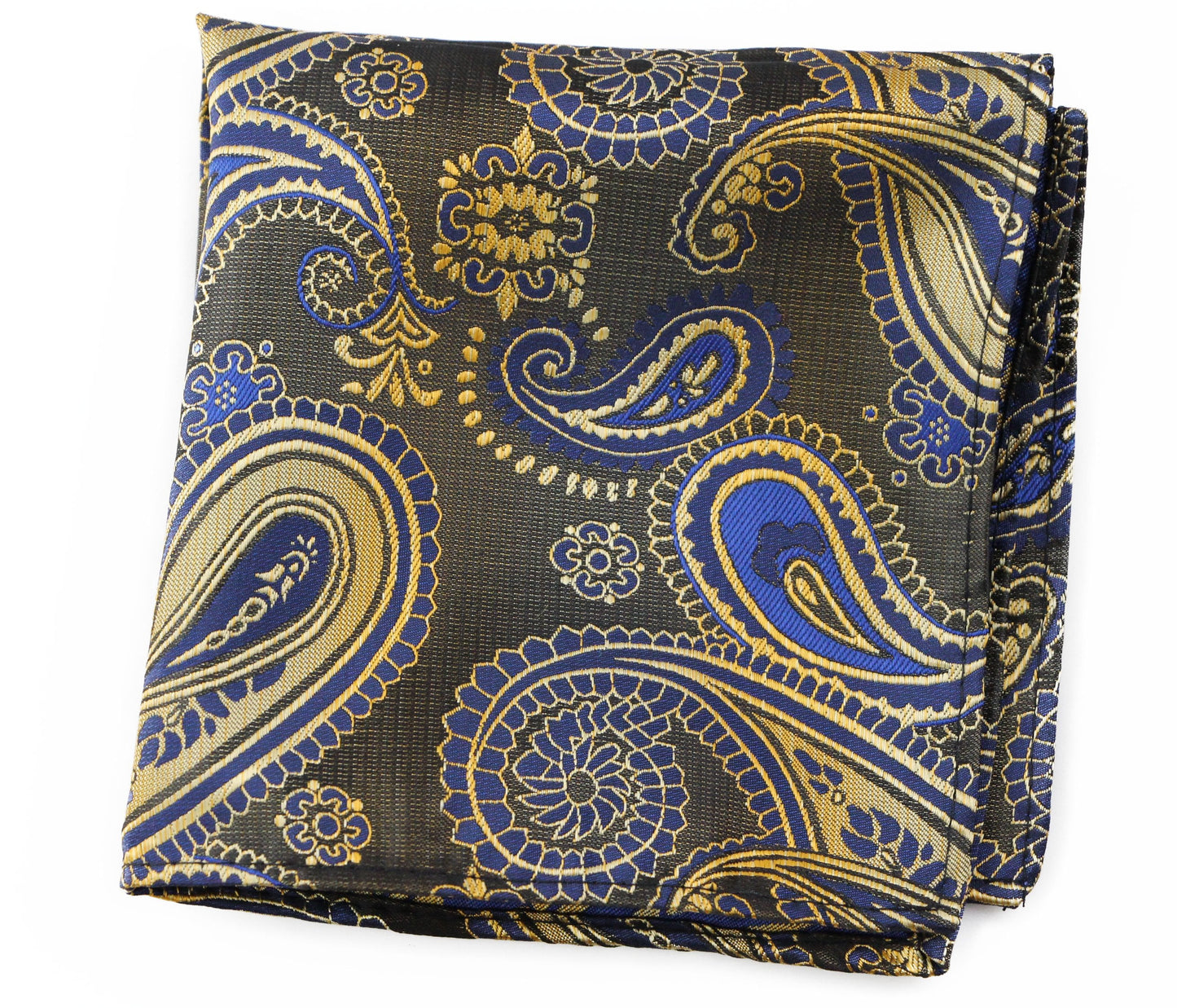 Mens Bronze & Blue Paisley Silk Pocket Square