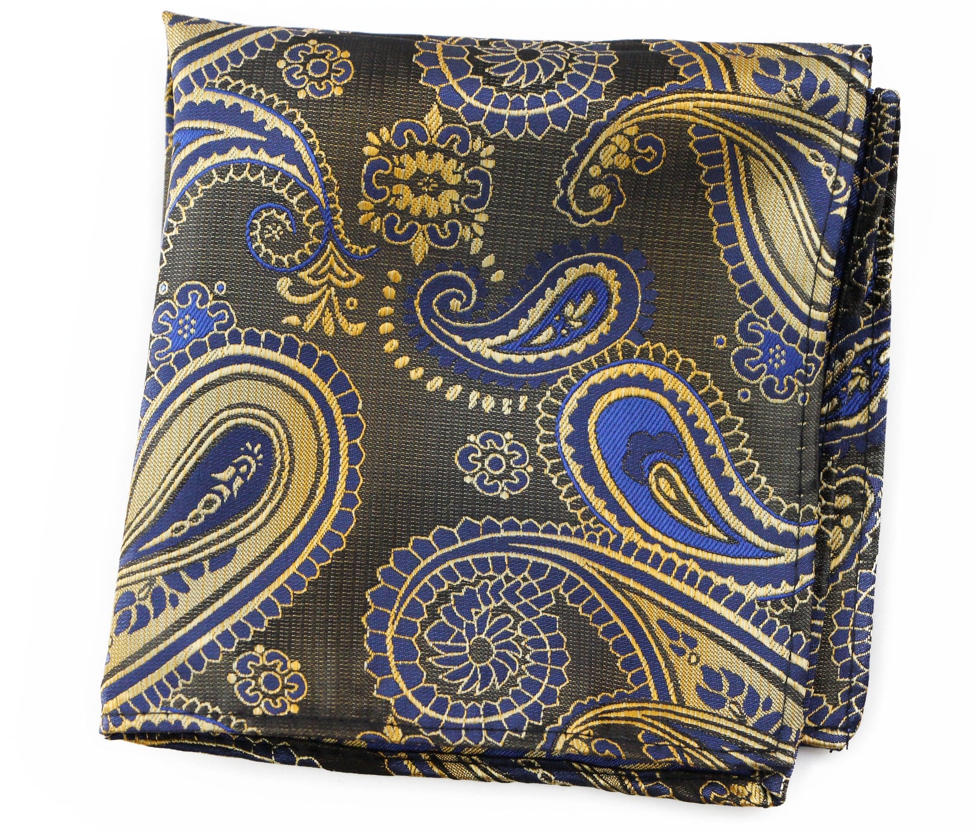 Mens Bronze & Blue Paisley Silk Pocket Square