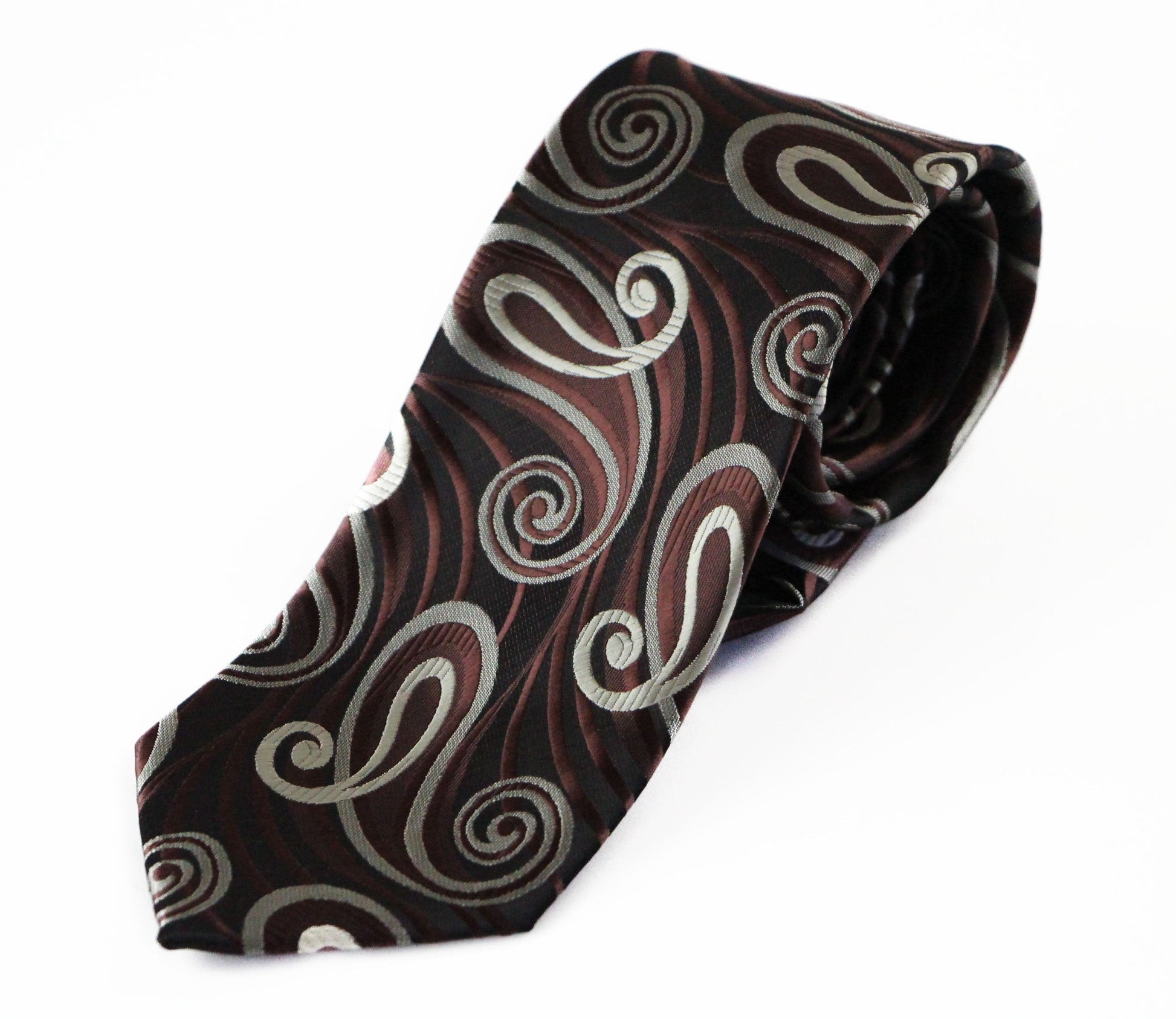 Mens Brown & Cream Swirl Patterned 8cm Neck Tie