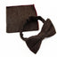 Mens Brown Denim & Burgundy Trim Cotton Bow Tie & Pocket Square Set