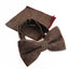 Mens Brown Denim & Burgundy Trim Cotton Bow Tie & Pocket Square Set