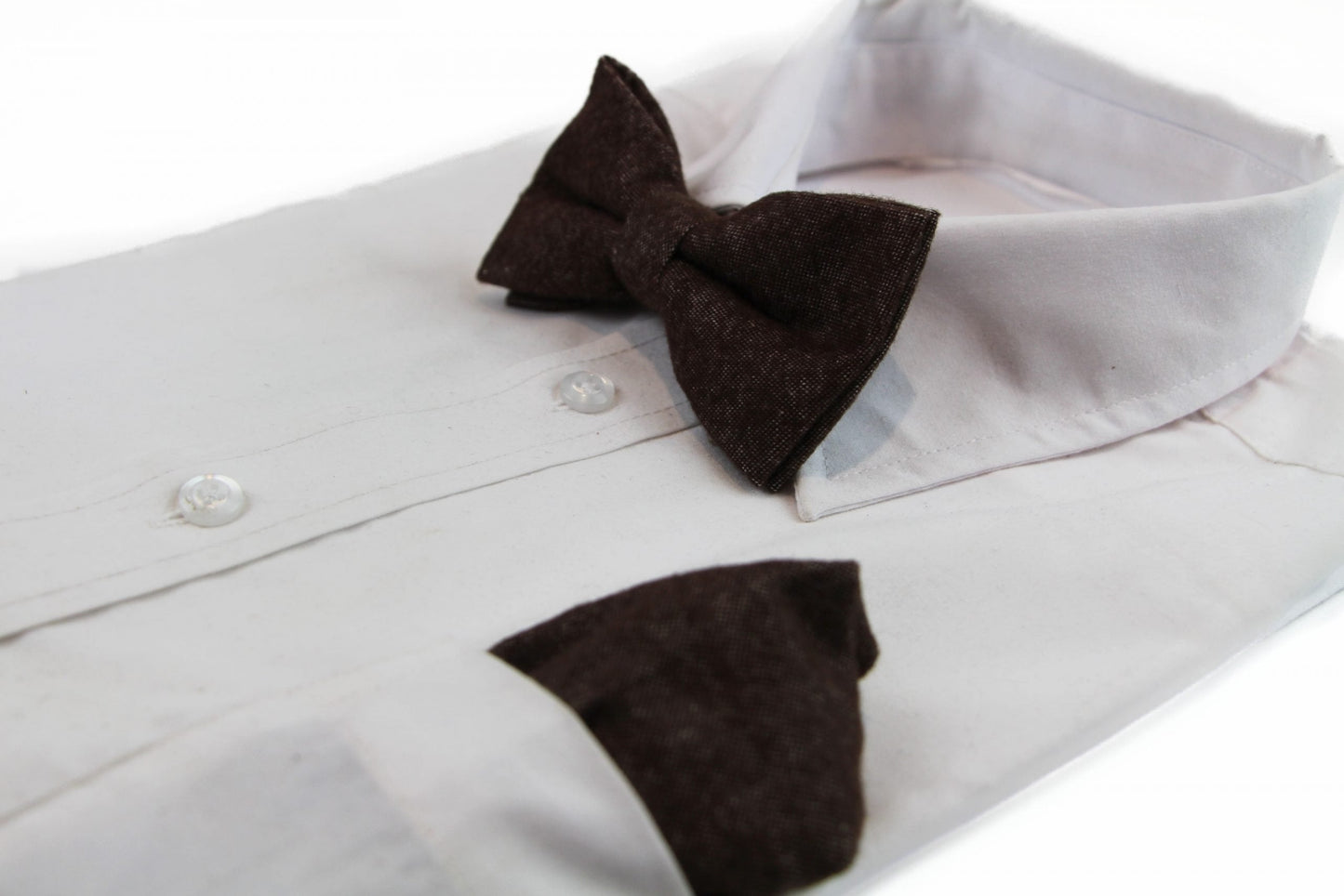 Mens Brown Denim & Burgundy Trim Cotton Bow Tie & Pocket Square Set
