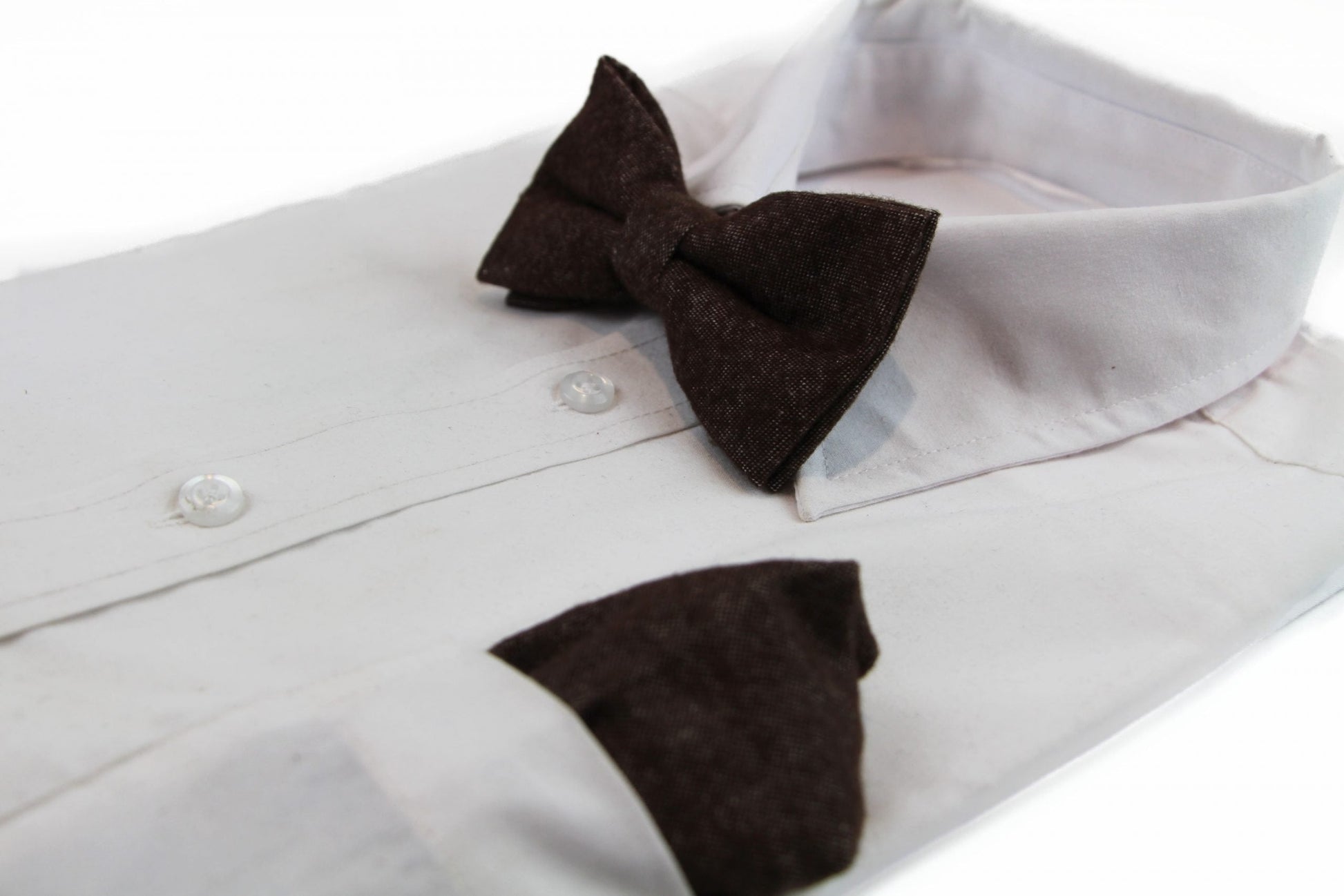 Mens Brown Denim & Burgundy Trim Cotton Bow Tie & Pocket Square Set