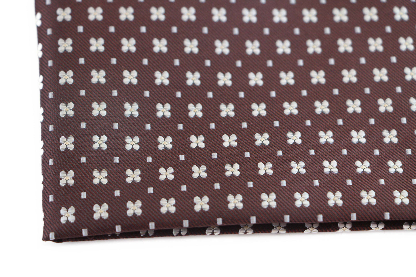Mens Brown & White Flower Silk Pocket Square