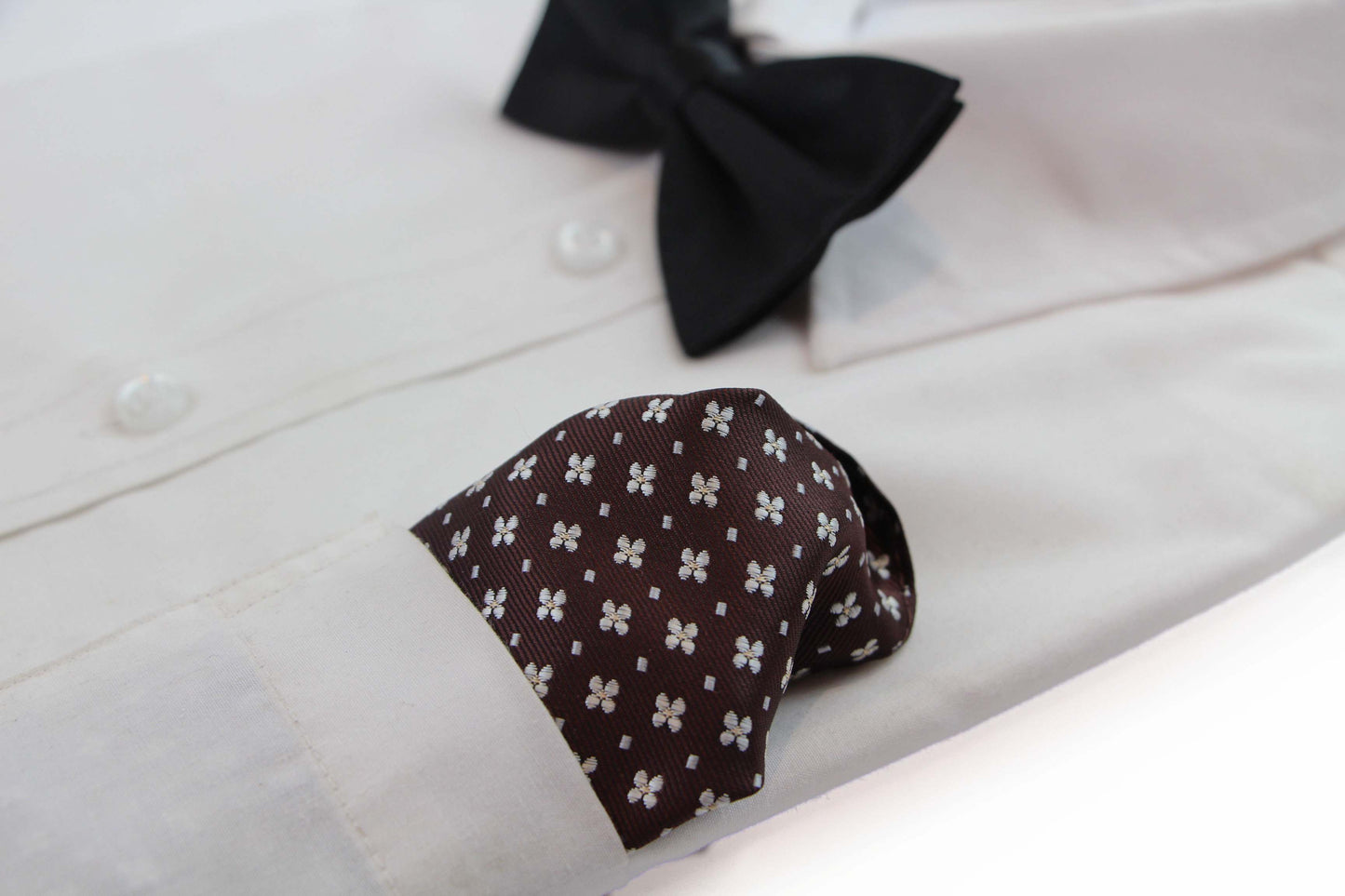 Mens Brown & White Flower Silk Pocket Square