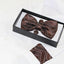 Mens Brown Zig Zag Matching Bow Tie, Pocket Square & Cuff Links Set