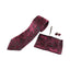Mens Burgundy & Black Boho Paisley Matching Neck Tie, Pocket Square, Cuff Links And Tie Clip Set