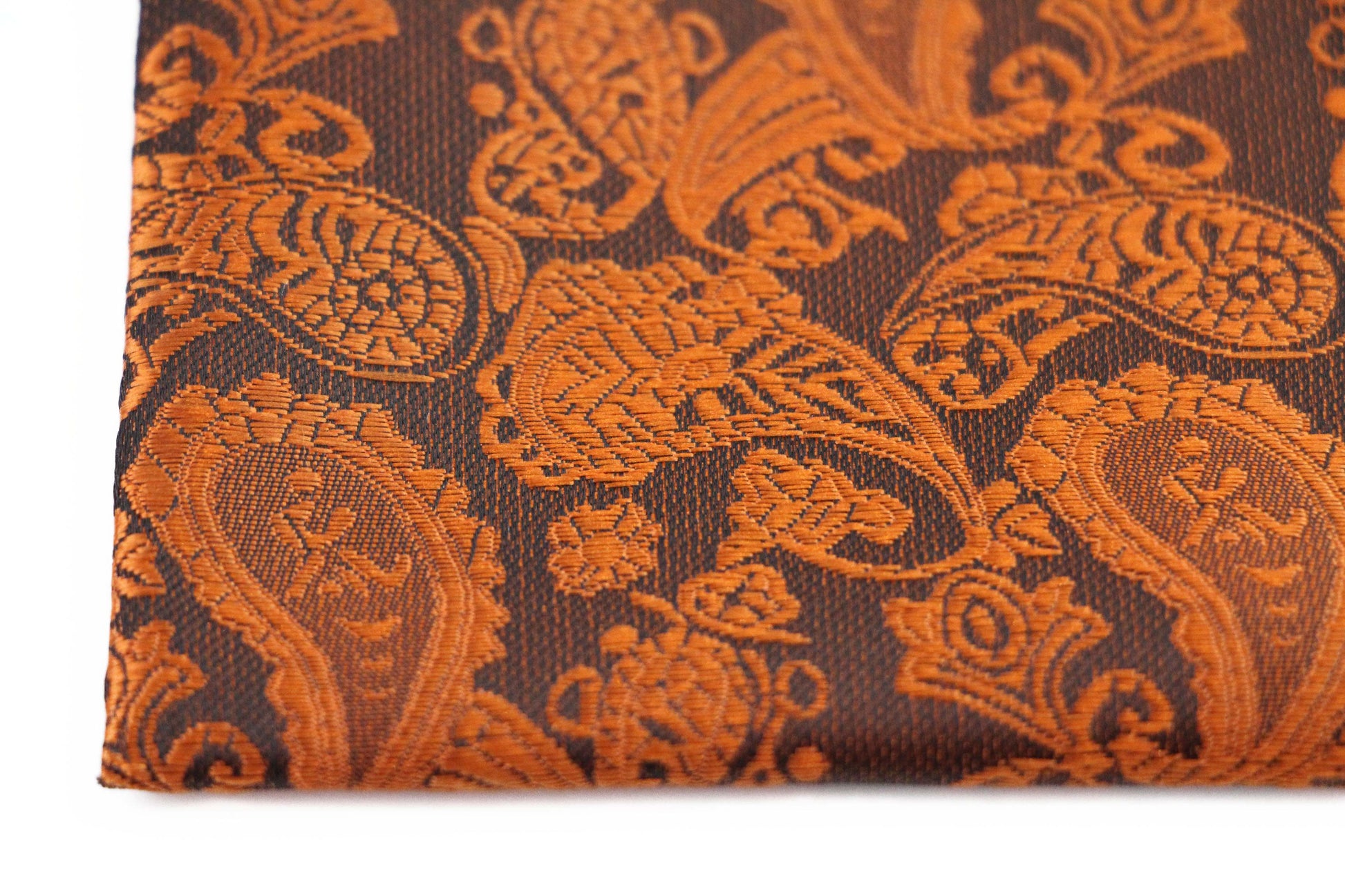 Mens Burnt Orange & Charcoal Paisley Silk Pocket Square