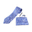 Mens Cornflower Blue & Baby Blue Boho Paisley Matching Neck Tie, Pocket Square, Cuff Links And Tie Clip Set