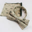 Mens Cream & Green Floral Bow Pattern Cotton Bow Tie & Pocket Square Set