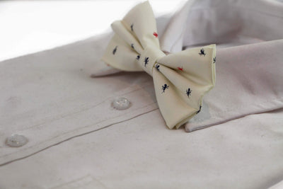 Mens Cream Preppy Insects Patterned Cotton Bow Tie