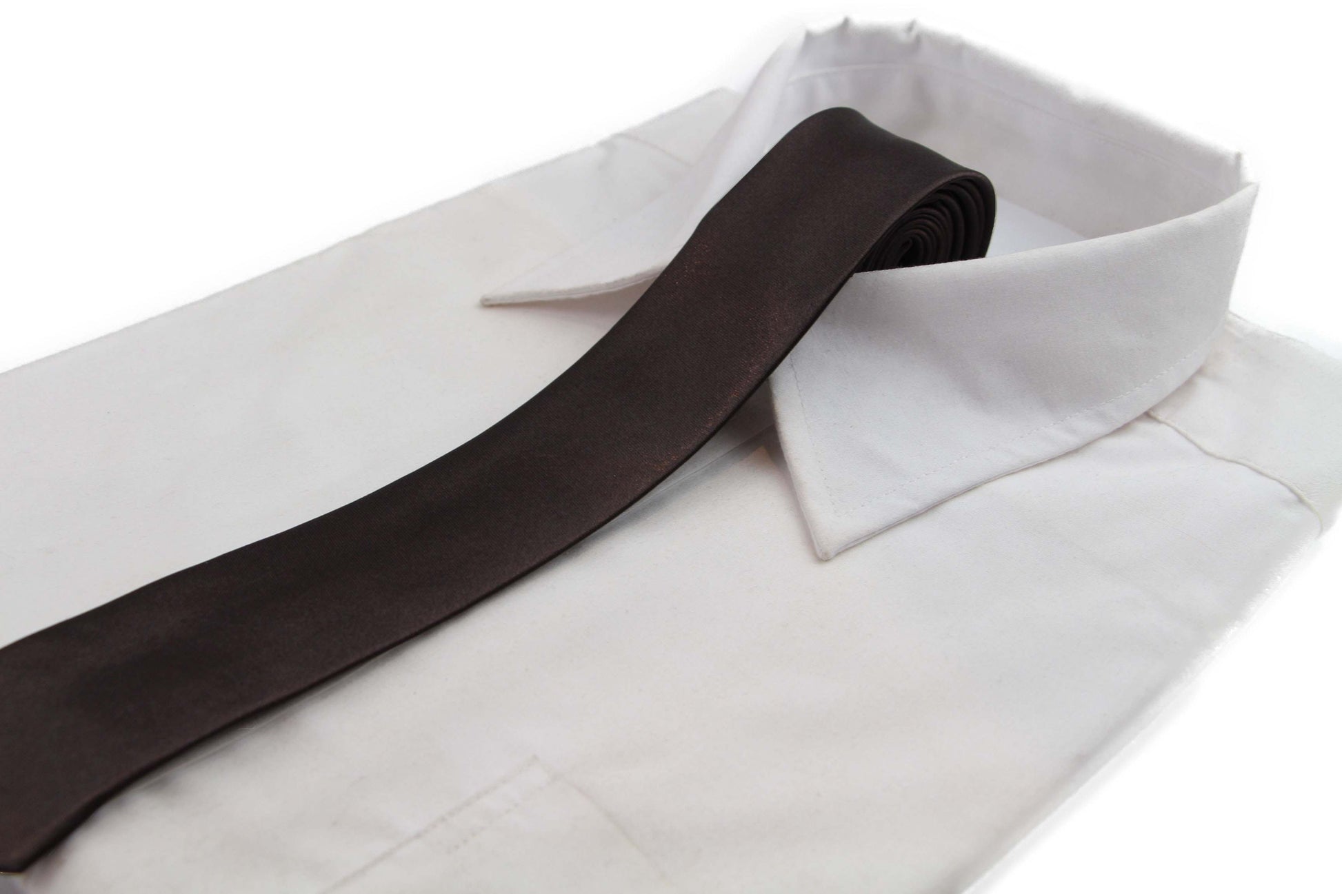 Mens Dark Brown 5cm Skinny Plain Neck Tie