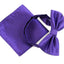 Mens Dark Purple Plain Coloured Checkered Bow Tie & Matching Pocket Square Set