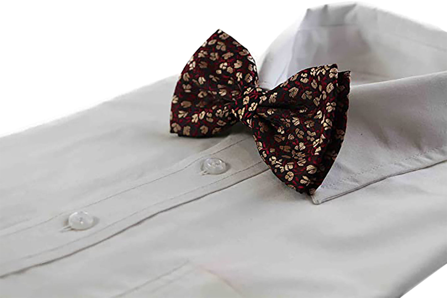 Mens Dark Red Brown Floral Patterned Bow Tie