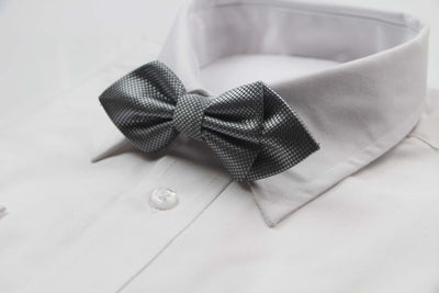 Mens Dark Silver Diamond Shaped Checkered Bow Tie