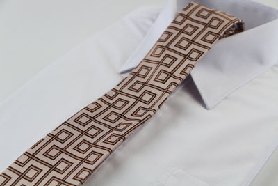 Mens Dusty Pink With Brown Maze Patterned 8cm Neck Tie