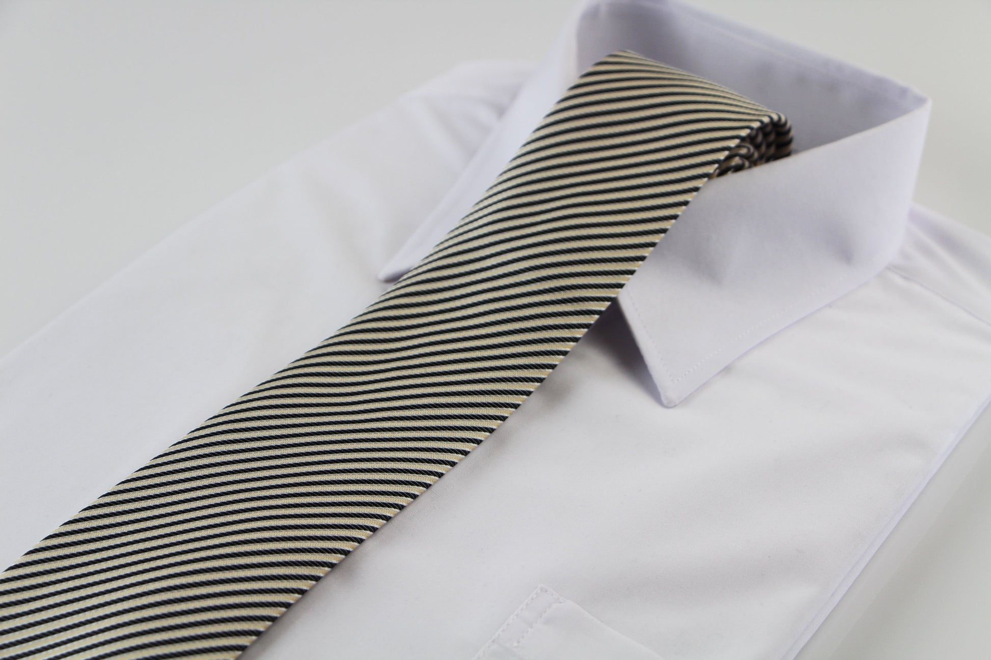 Mens Gold, Black & White Striped Patterned 8cm Neck Tie