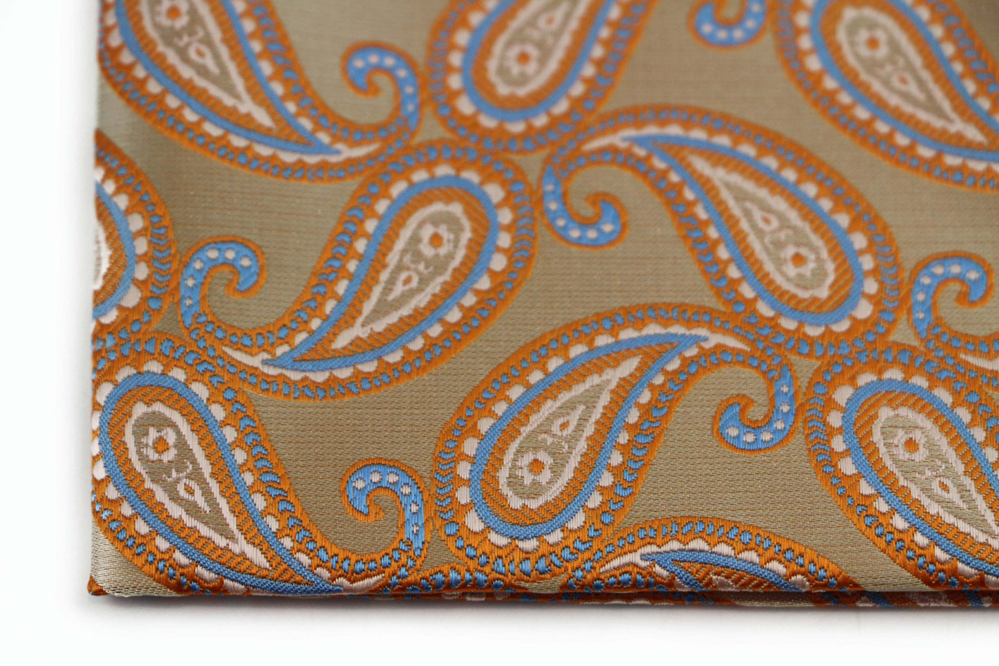 Mens Gold & Light Blue Paisley Silk Pocket Square