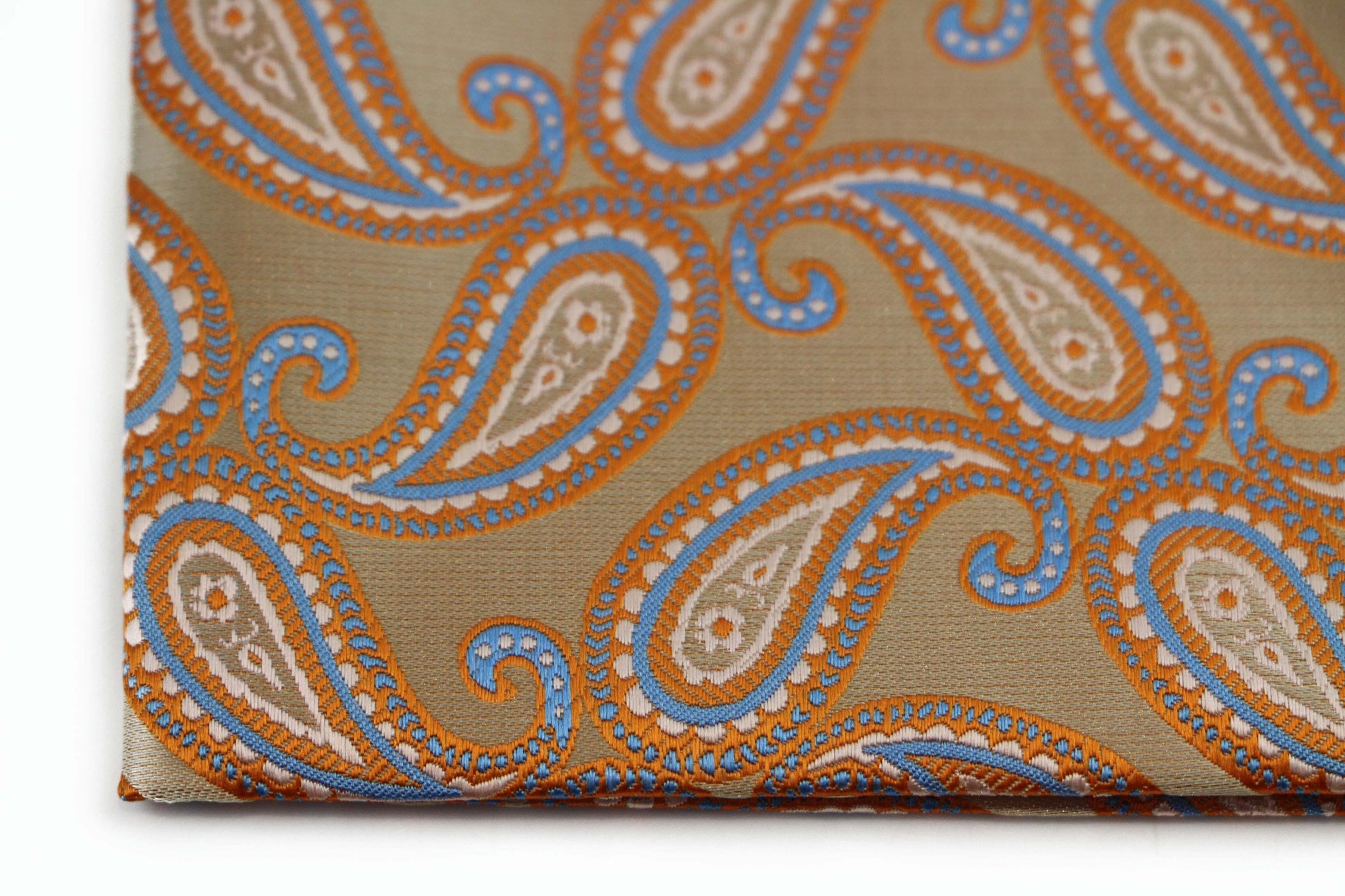 Mens Gold & Light Blue Paisley Silk Pocket Square
