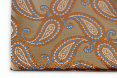 Mens Gold & Light Blue Paisley Silk Pocket Square