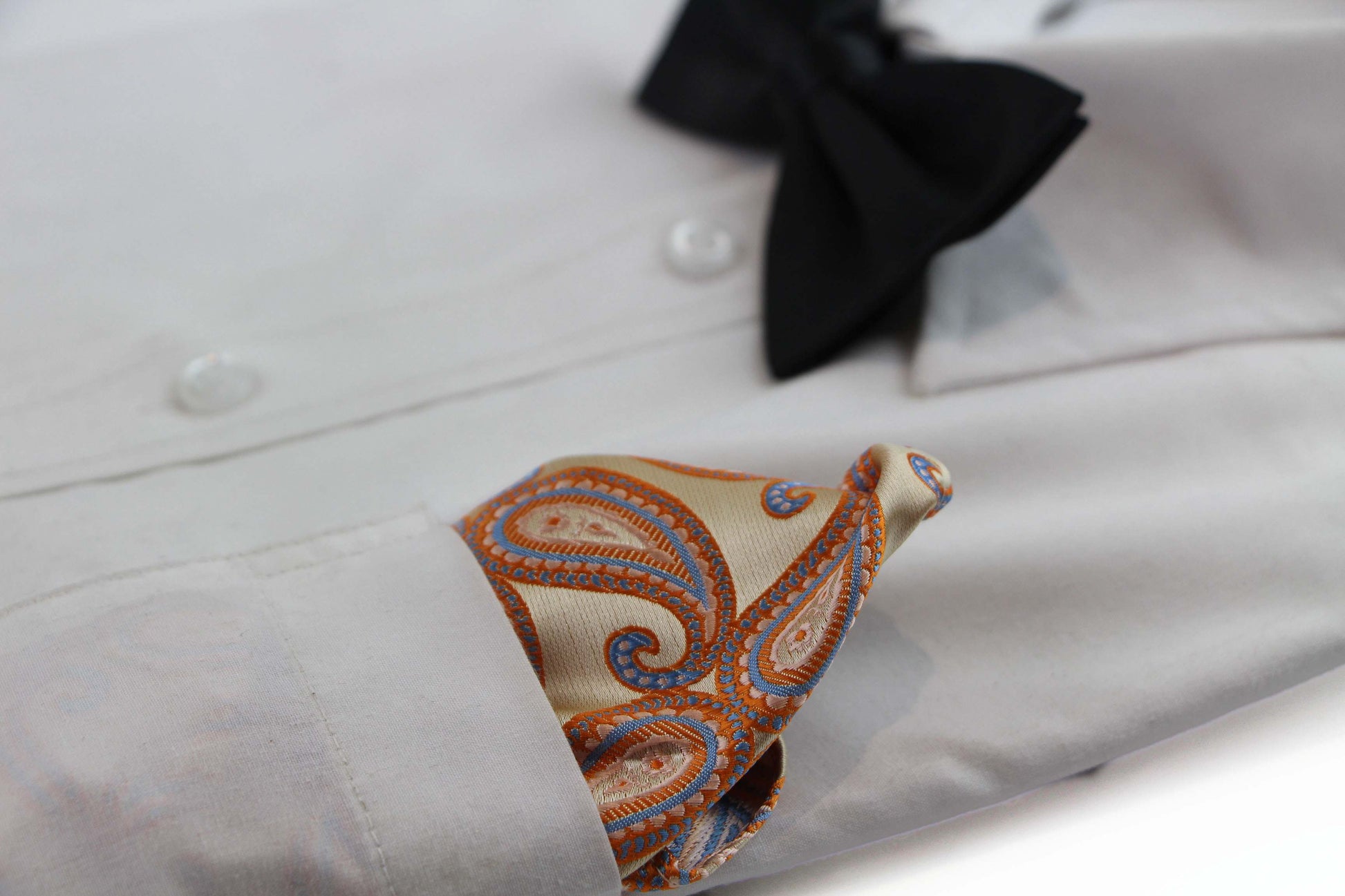 Mens Gold & Light Blue Paisley Silk Pocket Square